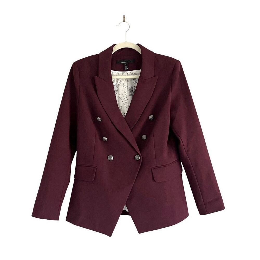 WHBM Studio Blazer Burgundy Size 8 Preppy Chic Double Breasted Jacket - Picture 2 of 12